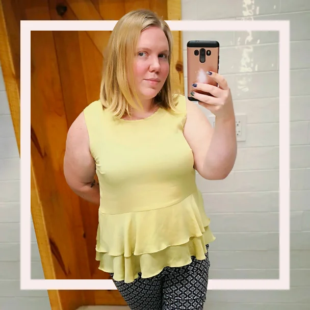 Rachel, an Armoire member, wearing her rental outfit